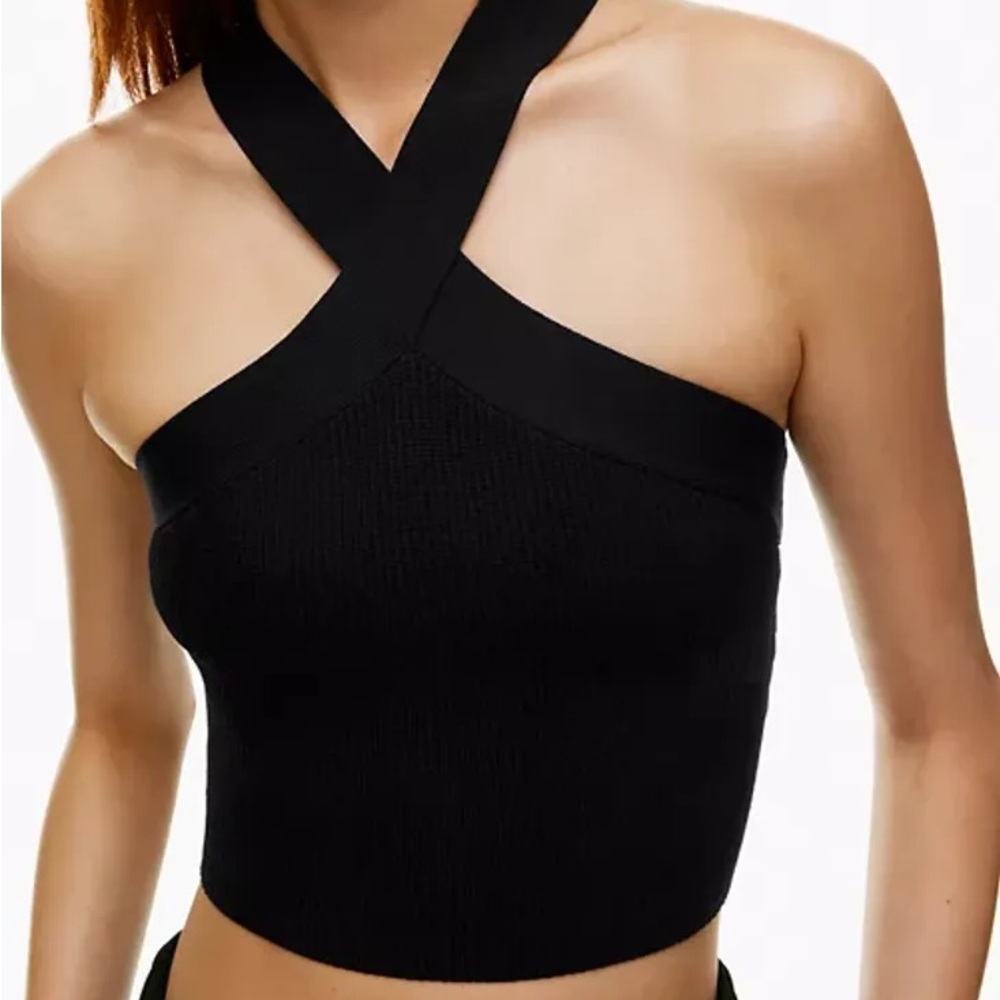Aritzia babaton sculpt knit criss cross cropped tank halter neck XS  Black